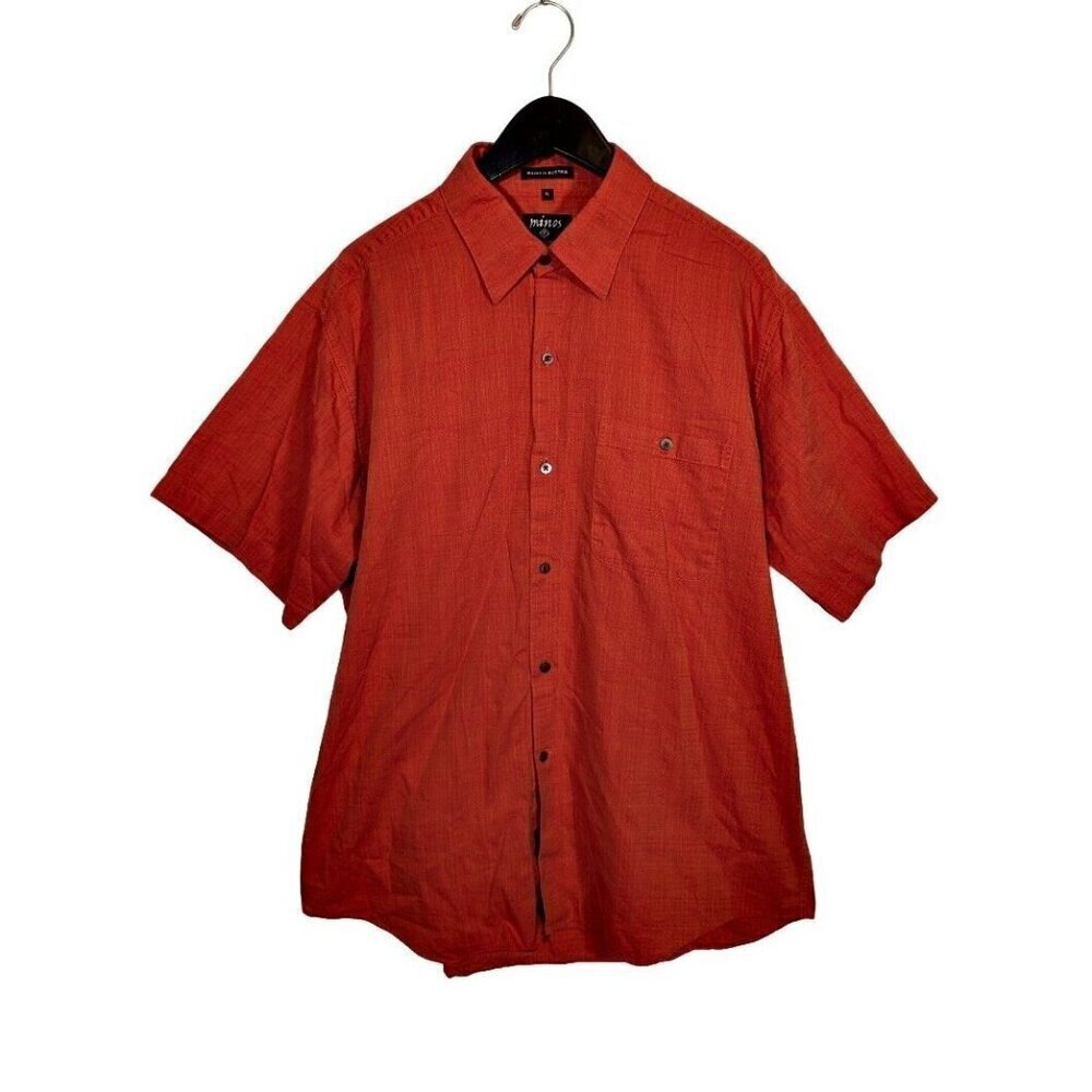 Minos Woven in Australia Mens XL Button Up Shirt Burnt Orange Cotton Linen Comfy